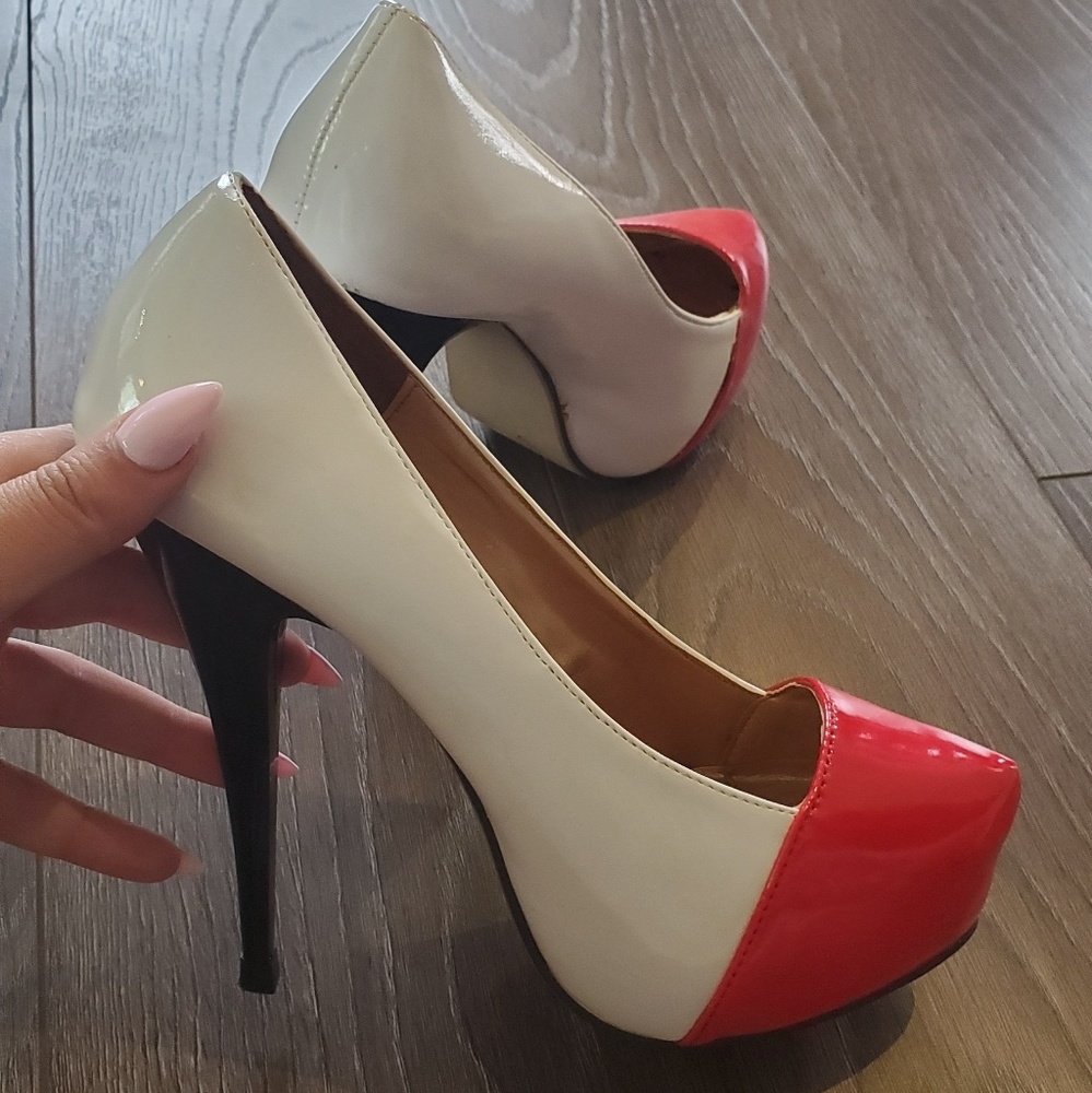 White/Red Platform High Heels